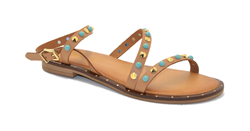 SANDALO IN VERA PELLE HAVANA CON BORCHIE 